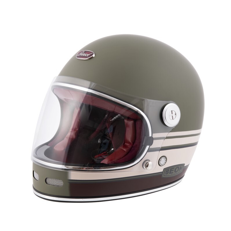 Мотошлем-интеграл BEON Vintage F1 Army Green/brown — примерка на Лиговском, 50Ф